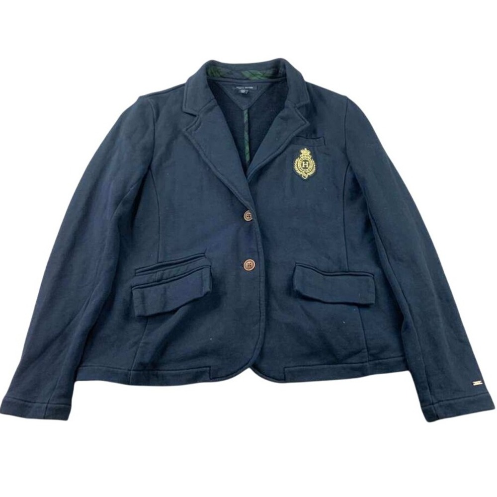 Tommy Hilfiger Navy Blue Collared H Emblem Blazer Jacket Women's L Prep School